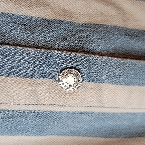 Signature8 Blue and White Striped Button-Down Dress Overall Denim Dress Medium - Picture 2 of 4